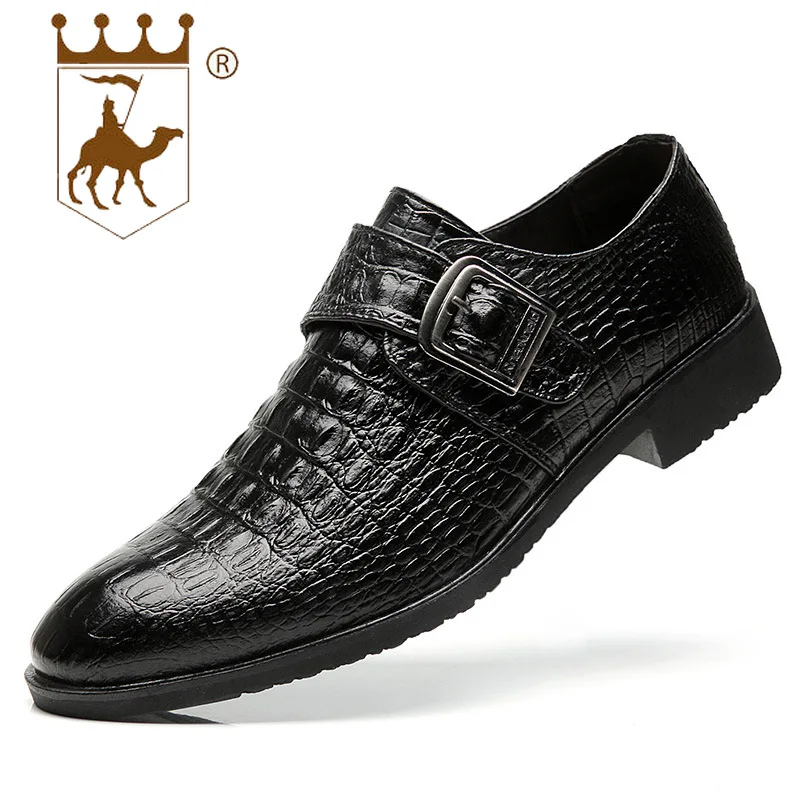

BACKCAMEL2019 new men's PU crocodile pattern British business dress pointed fashion shoes rubber sole wear-resistant breathable