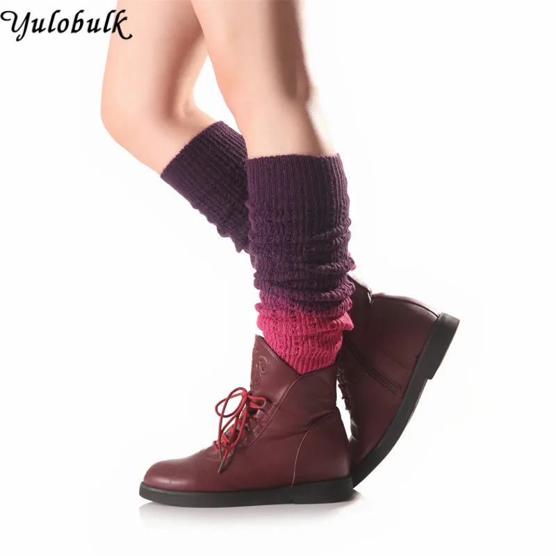 

Women Winter Knitted Leg Warmers Soft Gradient Color Boot Socks Female Contrast Colors Boot Cuffs Gaiters Beenwarmers