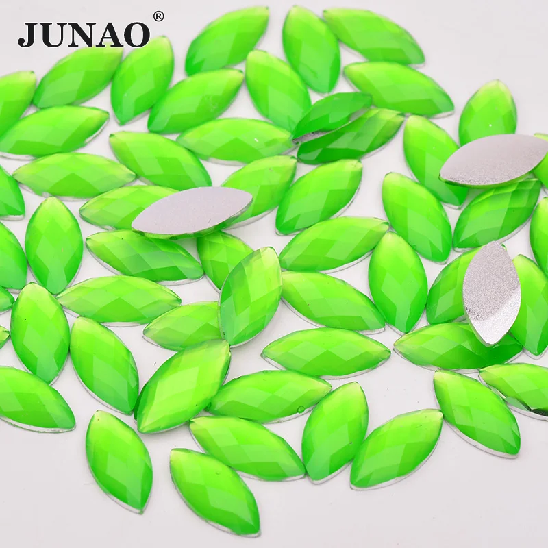 

JUNAO 7x15mm Neon Green Resin Rhinestones Horse Eye Crystal Applique Non Sewing Stones Scrapbook Strass Flatback Crystals Crafts