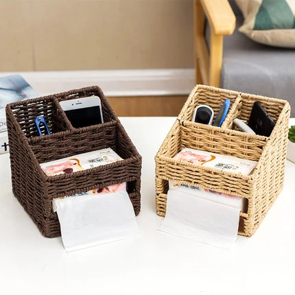 Desktop Storage Box Straw Basket Paper Imitation Rattan Basket Remote Control Coffee Table Multi Function Tissue Box Storage Bas Storage Boxes Bins Aliexpress