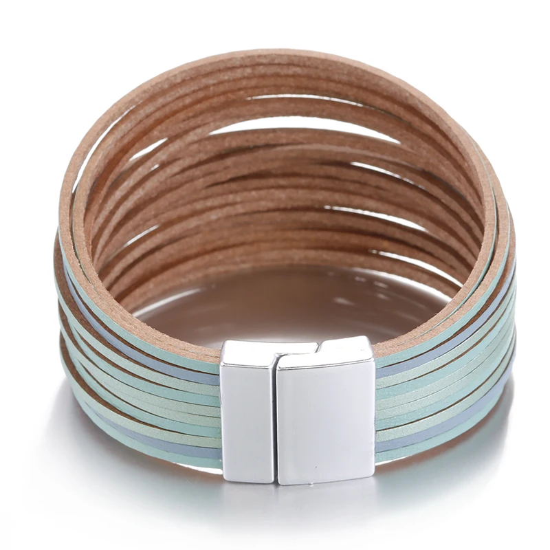 Amorcome Bohemian Leather Bracelets for Women 2019 Fashion Ladies Slim Strips Multilayer Wide Wrap Bracelet Female Jewelry Gift - Image 4