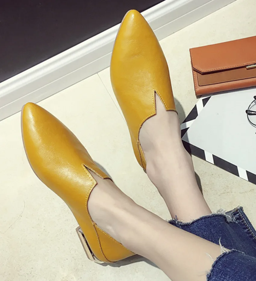 Женская обувь; туфли-лодочки; женская обувь; сезон весна-осень; Новинка года; обувь из кожи на толстом металлическом каблуке - Цвет: yellow