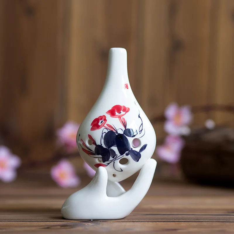  6 holes alto C ocarina Pure glaze hand-painted patterns Custom promotion with six holes AC ocarina  - 32959015729