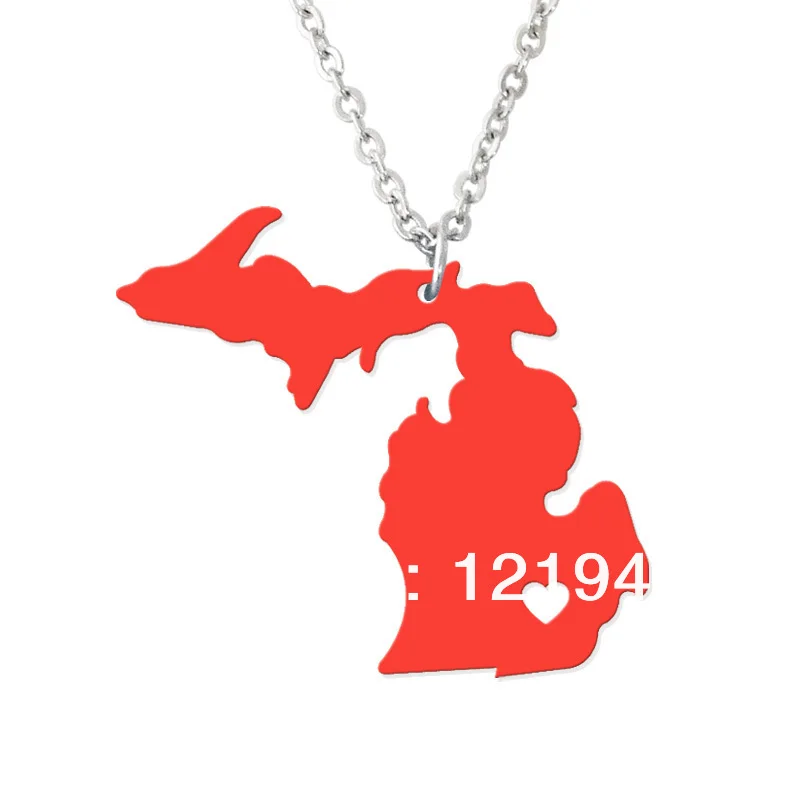 

I heart Michigan Necklace State Necklace Map Pendant - State Charm - MI Map Custom map jewelry