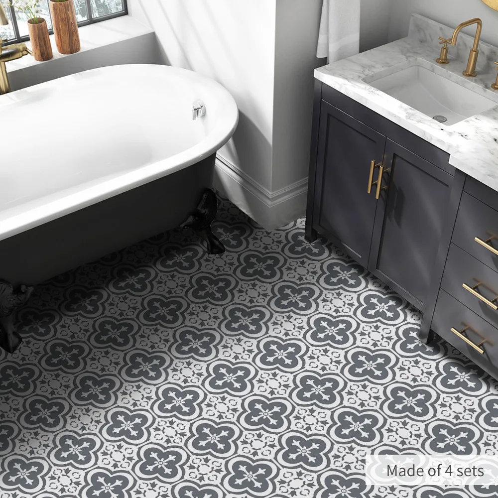 Waterproof Balck-White Wall Tiles Stickers Waist Line Kitchen Wall Sticker PVC Adhesive Bathroom Floor Wallpaper