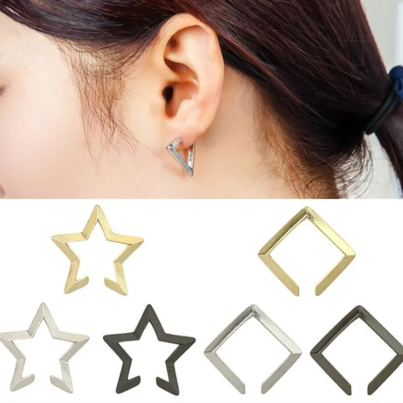 

E012 Gold Plating Punk Style Star Design Alloy Clip Earrings Ear Cuff Wholesale TLW