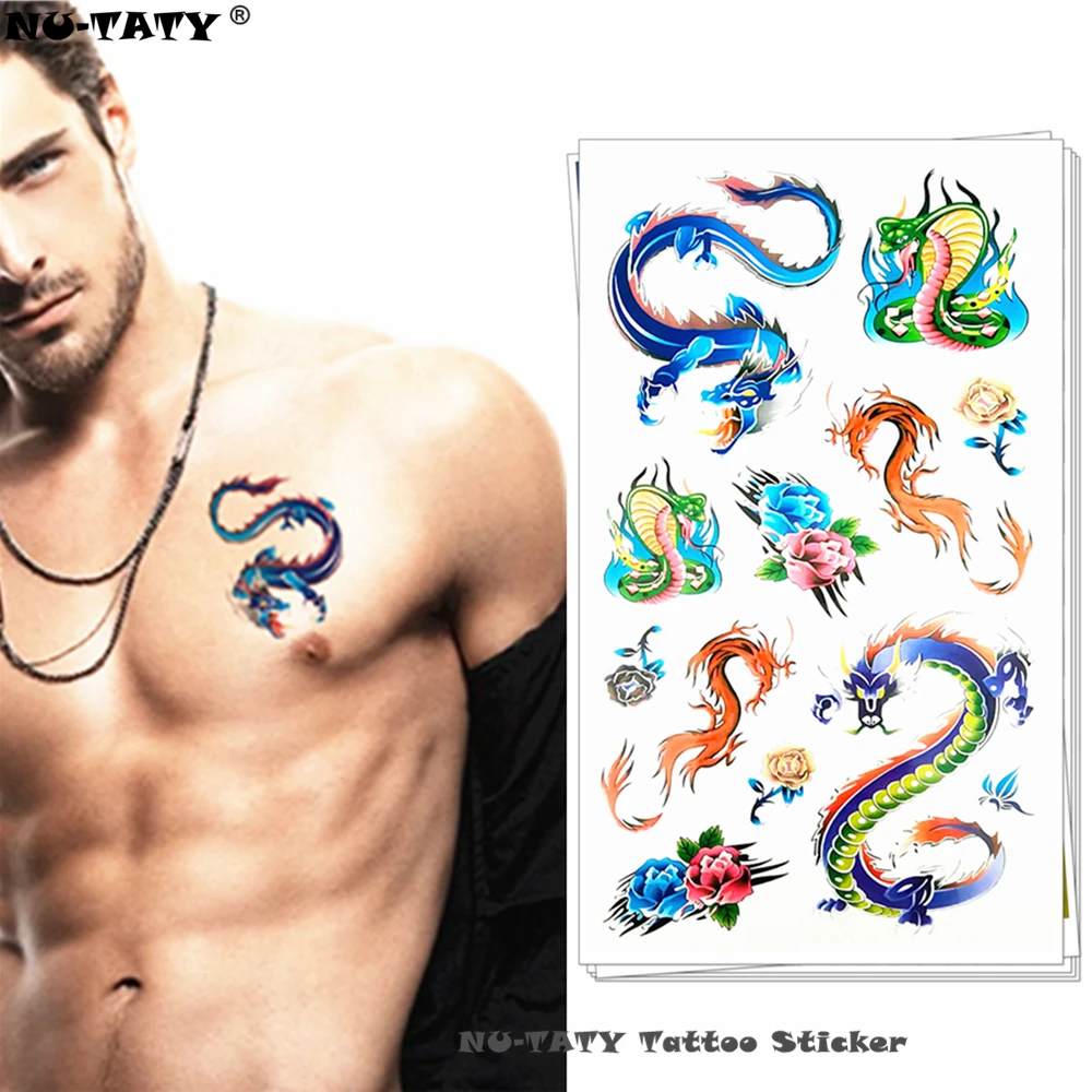 

Nu-TATY Colorful Snake Dragon Temporary Tattoo Body Art Flash Tattoo Stickers 17*10cm Waterproof Fake Tatoo Car Styling Sticker
