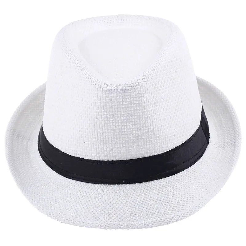 Популярная мужская и женская модная летняя повседневная трендовая пляжная Соломенная Панама джазовая, шляпа ковбойская фетровая шляпа Гангстерская шляпа(хаки - Цвет: White