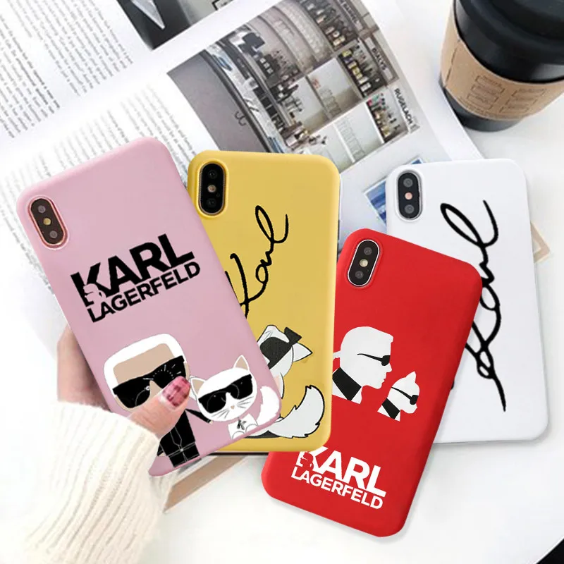 

GYKZ Karl Lagerfeld Phone Cases For iPhone X XS MAX X XR 7 6 6s 8 Plus Fashion Matte Soft TPU Back Cover For iPhone 8 Cat Coque