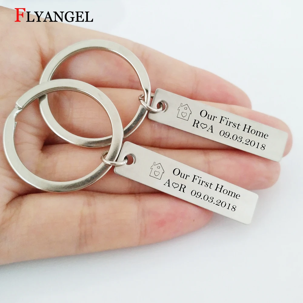 

1 Pair Creative Fashion House Print Our First Home Couple Keychain Customized Initials and Date Lovers Key Chain Keyring Gifts
