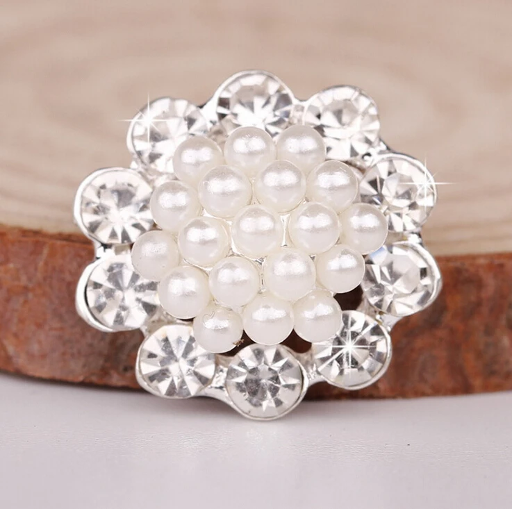 Trendy Handmade Metal Rhinestone Pearl Button Clear Artificial Alloy