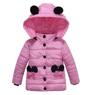 Зимнее пальто для девочек; детское Модное теплое пальто с капюшоном; хлопковая плотная теплая детская куртка с принтом; брендовая парка для девочек; Верхняя одежда с Минни Маус - Цвет: pink