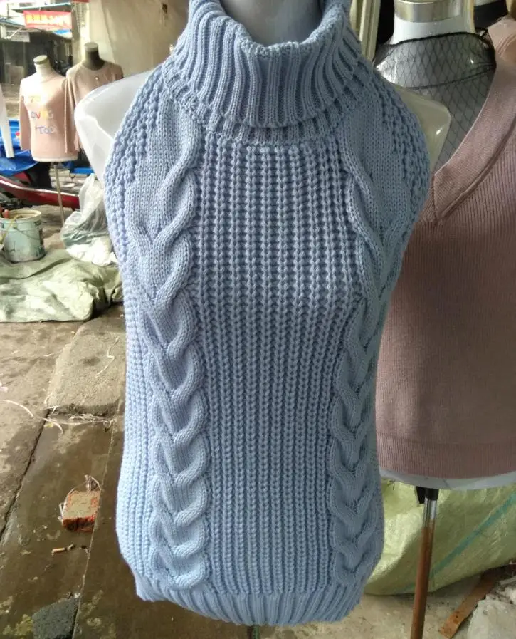 Свитер весенний сексуальный топ с бретельками и высоким воротником без рукавов вязаный пуловер 201826