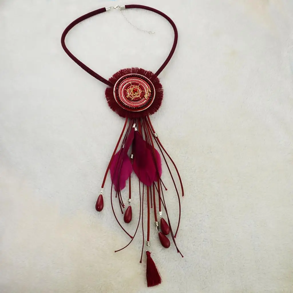 Vintage Statement Dreamcatcher India Tribe Ethnic Tassels Feather Pendant Sweater Necklace Boho Jewelry