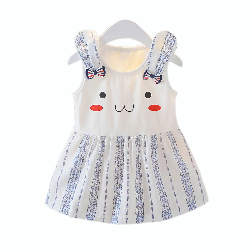 

2019 Summer Explosion Girls Dress Toddler Infant Baby Kids Striped Cartoon Printed Princess Dress Outfits Clothing