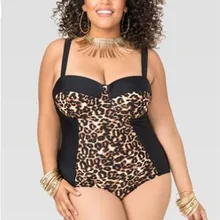 Плюс размер Бикини Леопард супер Пуш Ап купальник женский один шт. Монокини Лето большая пляжная одежда купальный костюм Plavky