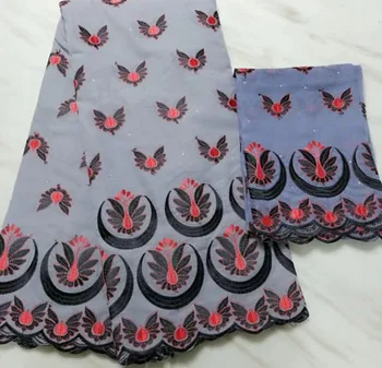 

High quality Swiss voile lace African voile lace fabric HXX009 with embroidery 5yards plus 2yards cotton lace set for dress