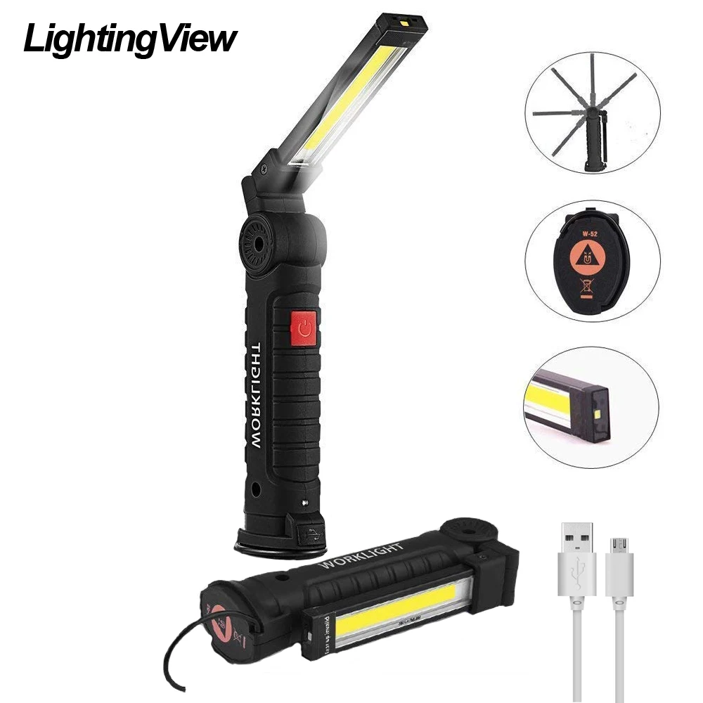 

Lightingview Foldable COB Work LED Flashlight Torch with 5 Modes Magnet Portable Lantern for Car Repair Outdoor Camp
