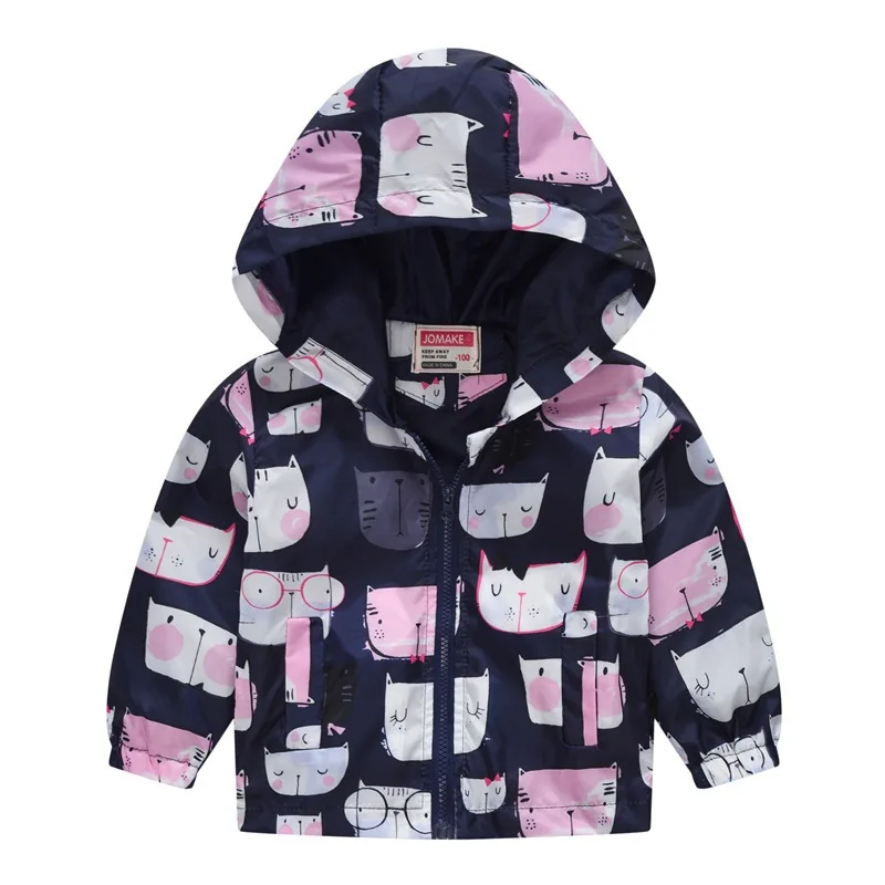 Детские куртки для мальчиков и девочек; детская ветровка на молнии с капюшоном; осеннее пальто с цветочным принтом; водонепроницаемые