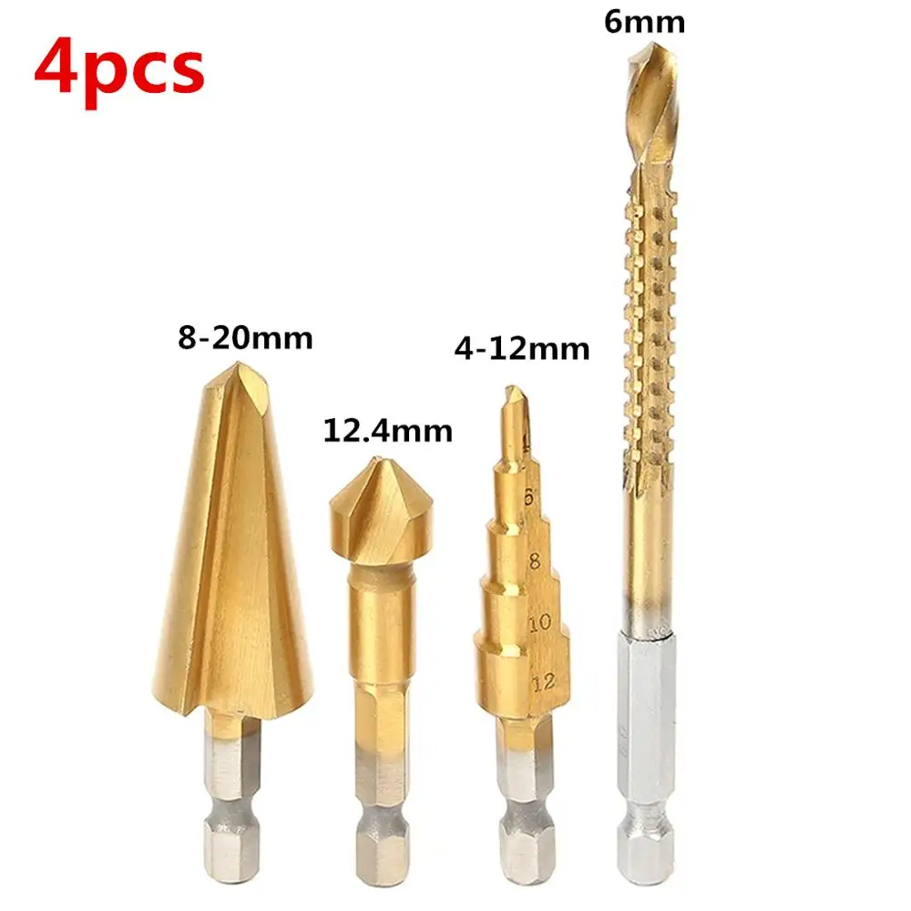 

Saw Drill HSS Step Drill Bit Taper Umbrella Drills Chamfer Cutter Chamfering Hole Reamer Bits Titanium Coated Countersink Bit