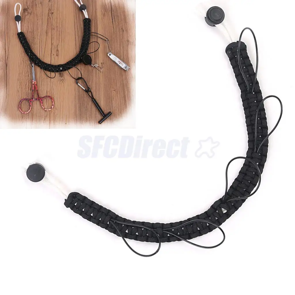  Nylon Braided Paracord Fly Fishing Lanyard Fishing Forceps Line Cleaner Nipper Patch Holder Tools Neck Strap