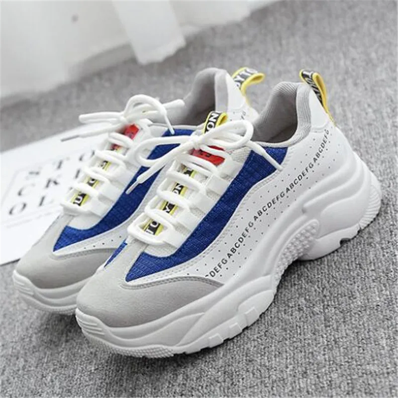 

DIWEINI 2019 Spring New Leather Women's Platform Chunky Sneakers Fashion Women Flat Thick Sole Shoes Woman Dad Footwear F330