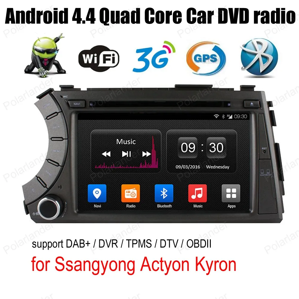 Discount 7 inch Android4.4 Car DVD For Ssangyong Actyon Kyron 3G WiFi radio BT Support OBD DVR DAB+ mirror link ipod TPMS GPS Navi 0
