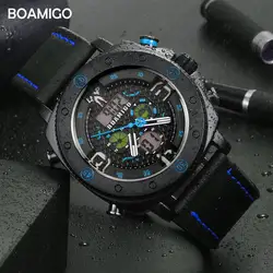 Бренд вoamigo для мужчин спортивные часы Мода светодио дный кварцевые светодиодный цифровые наручные часы водостойкие кожаные Reloj Hombre relogio