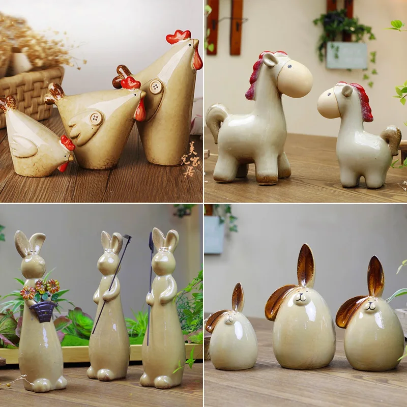 Современные керамические фигурки лошадей из курицы кролика украшения для