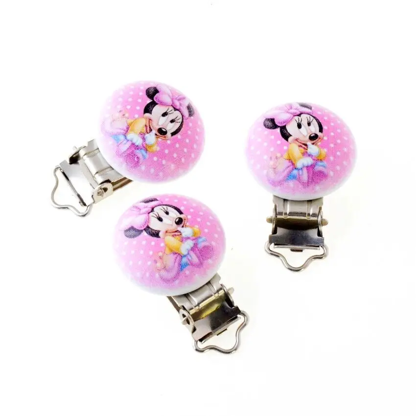 10PCs Baby Pacifier Clips Lovely Cartoon Pattern White Wood Metal Holders Cute Infant Soother Clasps Funny Accessories - Цвет: Minnie