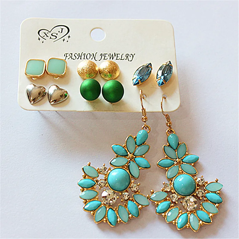 

New fashion women's accessories girls birthday party ear studs mixed with matching pendants gorgeous 6 pairs /set earrings gifts
