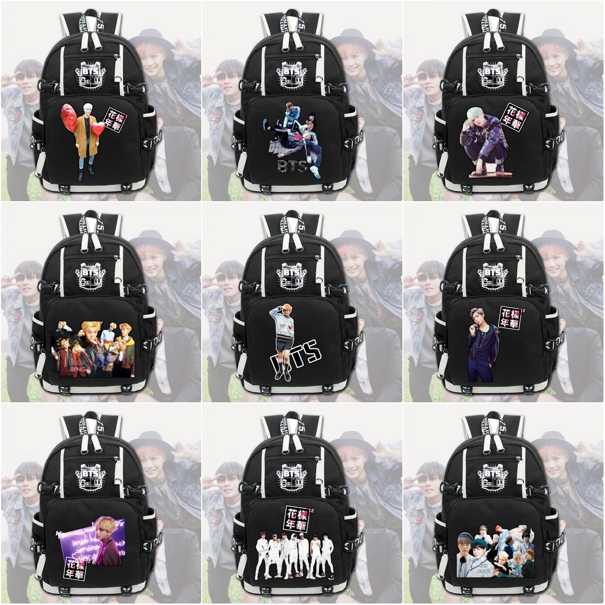 

Kpop BTS/Bangtan BT21 canvas Backpack Bangtan Boys cartoon zipper School bag Rucksack Knapsack Packsack Travel Fashion Bags