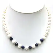 Qingmos 6-7 мм натуральный пресноводный белый жемчуг ожерелье для женщин с черным жемчугом Кулон ожерелье ювелирные изделия чокеры 1" n5902