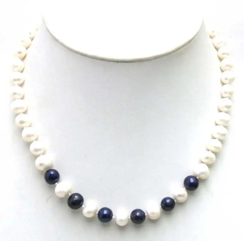 

Qingmos 6-7mm Natural Freshwater White Pearl Necklace for Women with Black Pearl Pendant Necklace Jewelry Chokers 17" n5902