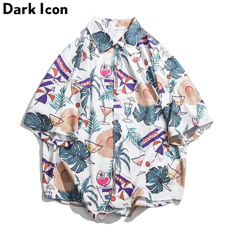 Dark Icon Full Printed Hawaii Shirts Men Summer Short Sleeved Shirts Harajuku Japanese Style Shirts For Man Plus Size