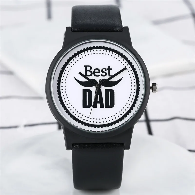 

2019 Men Watch Quartz Analog Best Dad Literal Dial Watch Black PU Leather Strap Meaningful Gift Father's Day montre homme