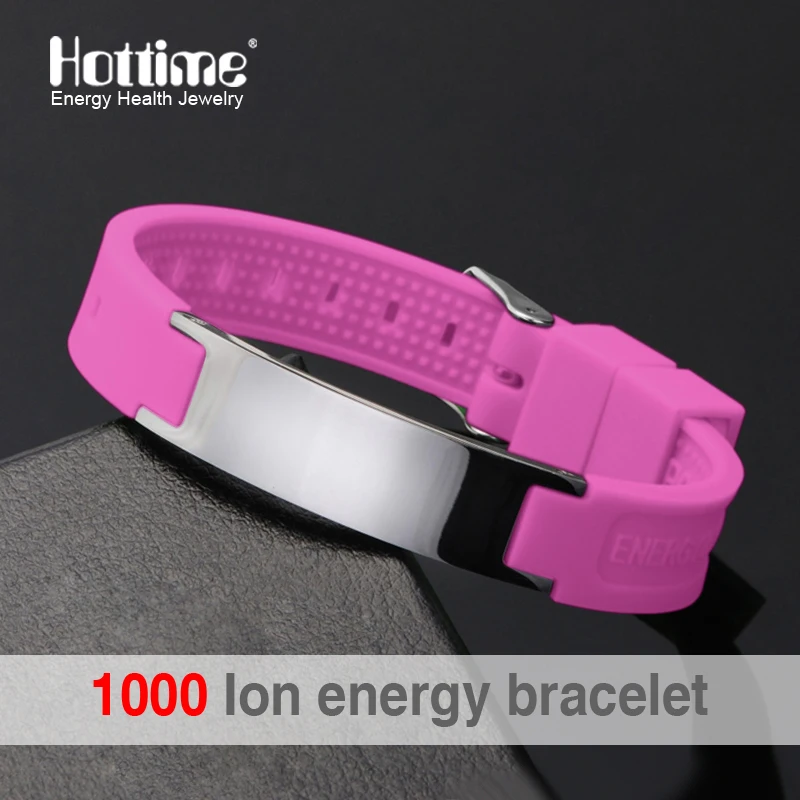 Hottime New Fashion Street Basketball Sports Silicone Bracelet Men Bio Magnetic Energy Titanium Steel Negative ION Bracelets