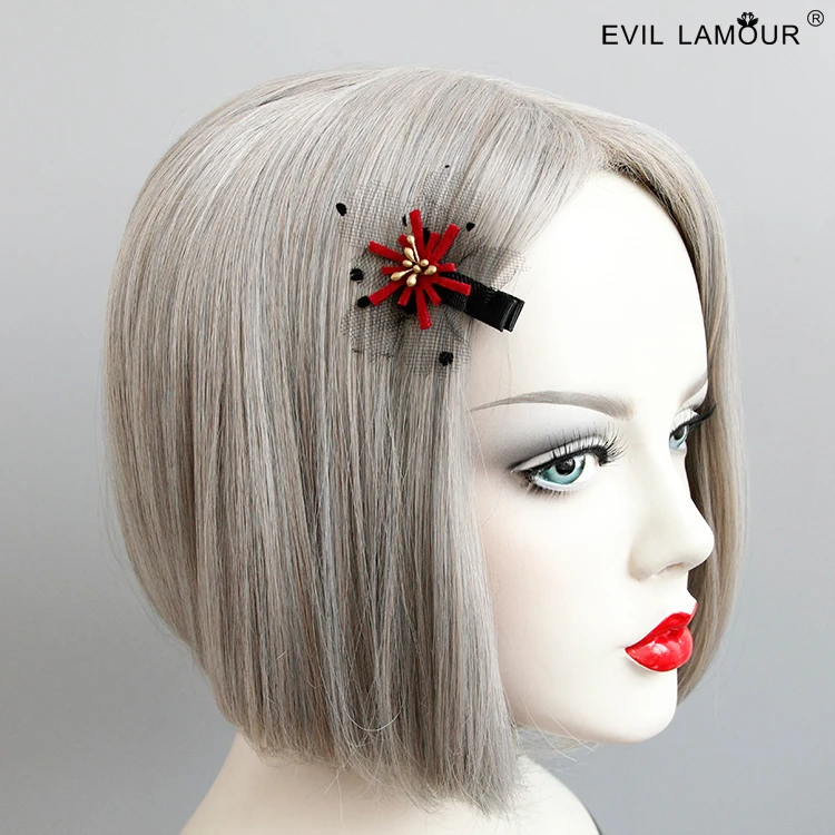 

New Vintage Girl Flower Hairclip Fashion Lady Black Polka Dot Mesh Hairclips Halloween Womans Party Accessories 6pcs FJ-03