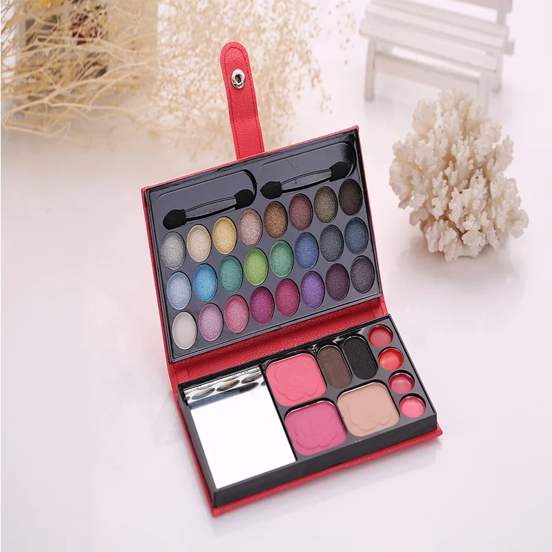 

Eyeshadow tray 33 color leather bag cosmetic case eyebrow powder blush powder lipstick flash eye shadow palette shiny makeup set