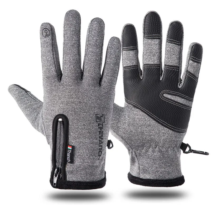 Men Women Sports Fitness Non-slip Cycling Gloves Winter Plus Plush Thick Warm Touch Screen Motorcycle Zipper Ski Glove C57