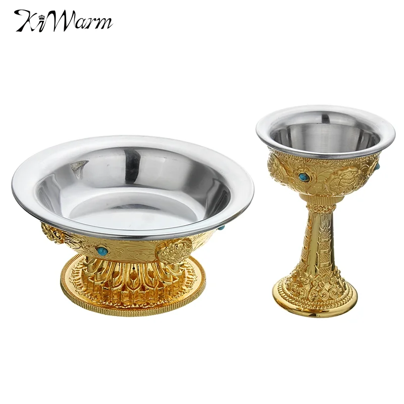 

Kiwarm Excellent Tibet Tibetan Buddhist Offering Water Bowl Cup Container Divine Ritual Vessel Metal Craft For Home Ornament