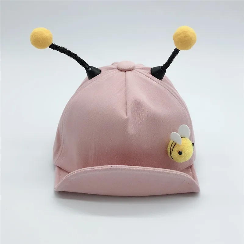 Забавная летняя шапка с ушами пчелы для новорожденных девочек, детские солнцезащитные козырьки с рисунками из мультфильмов, кепка, реквизит для фотосессии Gorra, Панама, Детская кепка, Noworodek 2 - Цвет: Pink