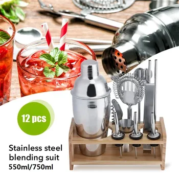 

Hoomall 12Pcs Stainless Steel Bartender Set Cocktail Shaker Set Hand Shaker Drink Fancy Jug Wine Mixer Party Bar Set Brewing Kit