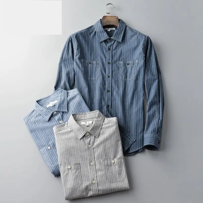 

New arrival Men Long Sleeves Summer Autumn Cotton Baggy Handsome mens Young Casual Stripes plus Size M L XL 2XL 3XL 4XL 5XL 6XL