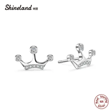 

Shineland Newest Genuine 925 Sterling Silver Women's Jewelry Fashion Tiny Crown Princess Stud Earrings Gift For Girls Kid Lady