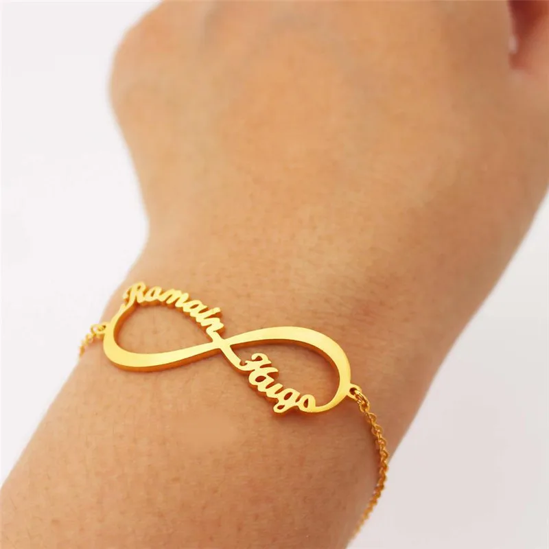 

Gold Silver Custom Name Bracelet for Women 2 Names Couples Infinity Love Length Adjustable Bracelets Bangle Special Jewelry Gift