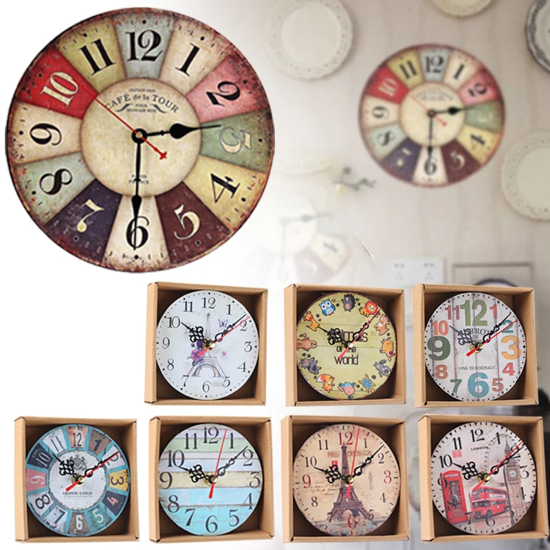

Retro Vintage Wall Clocks Quartz Clock Round Mute Home Living Room Decor