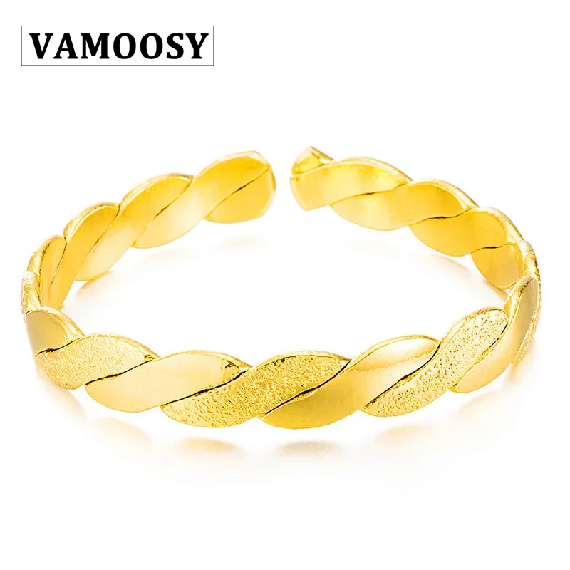 

VAMOOSY 2018 New Chinese Ethnic Unique Design Female Jewelry 24k Gold color Cuff Bracelets Bangle Open Charm Bracelet for Women