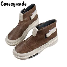 Careaymade-Japanese women's short boots, flat bottomed boots, artistic soft girls antique casual boots, handmade Martin boots Careaymade-Japanese women's short boots, flat bottomed boots, artistic soft girls antique casual boots, handmade Martin boots