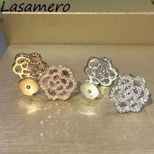 LASAMERO 0.33CTW цветок натуральный алмаз Кластерные серьги 18 к белое золото бриллиант Halo Серьги гвоздики прекрасные ювелирные изделия, серьги-гвоздики